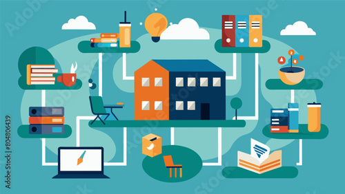 A camtyle housing option for college students with ADHD featuring study rooms and designated quiet spaces for focus and concentration.. Vector illustration