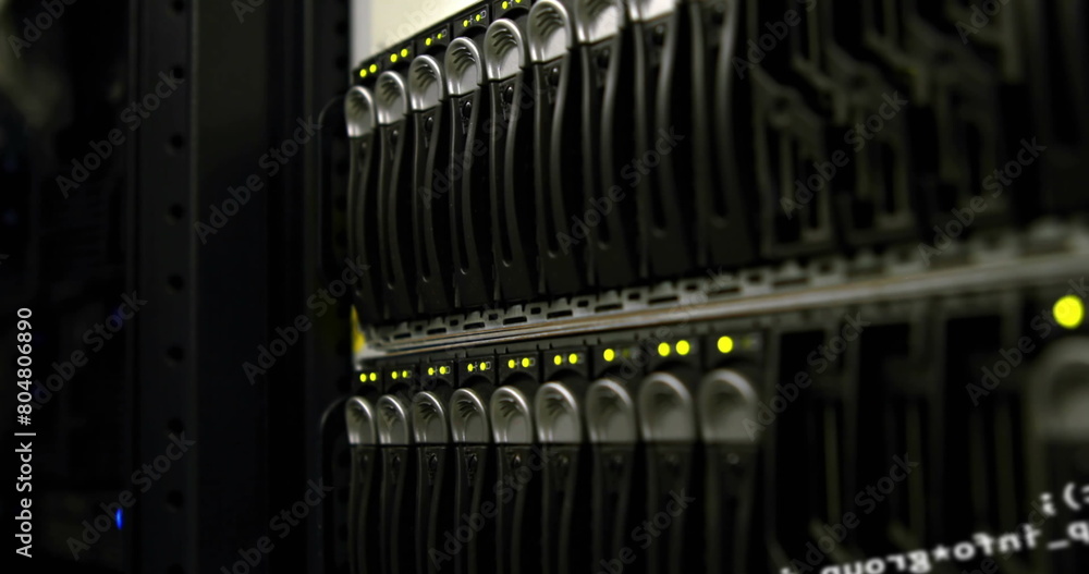 Image of data processing over close up of computer server