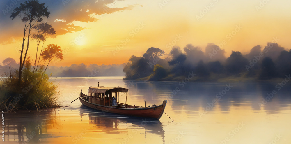 boat on the river generative Ai boat on the river generative Ai