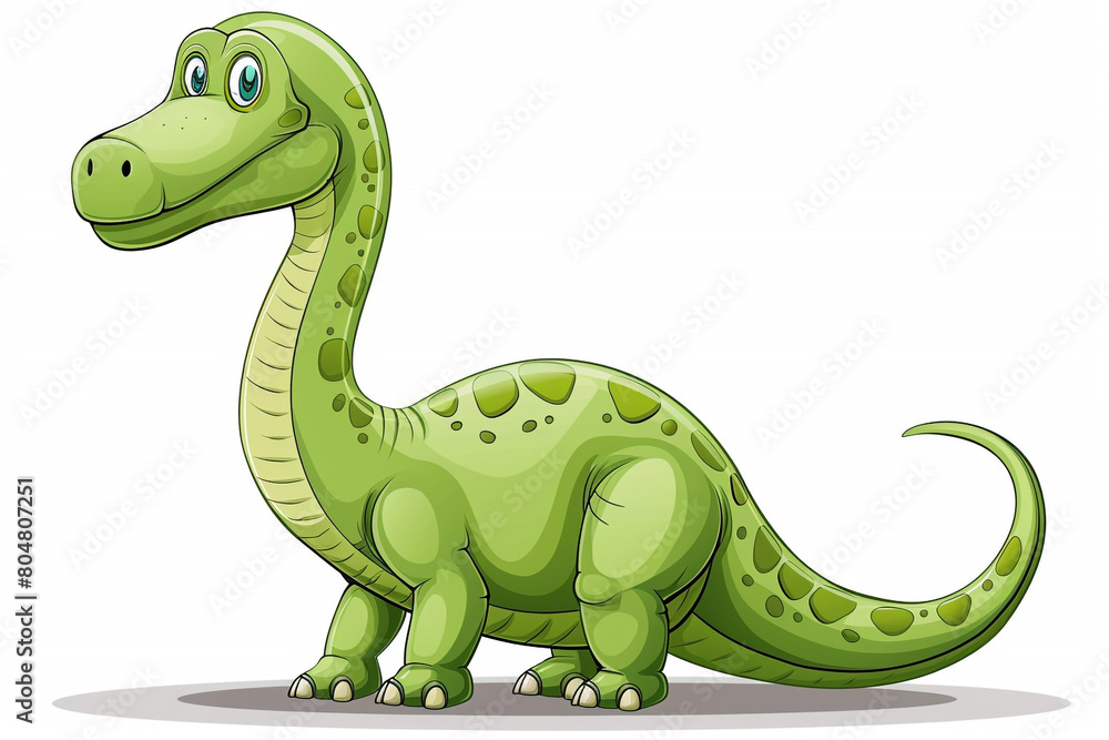 Fototapeta premium Cartoon of green dinosaur on white background, illustration.