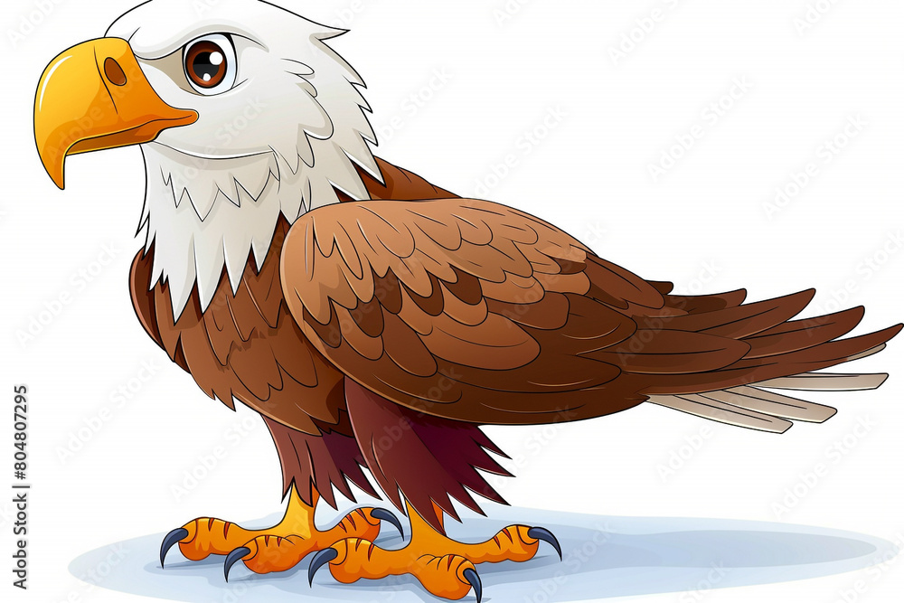 Naklejka premium cute eagle kids bird cartoon on a white backdrop, illustration.