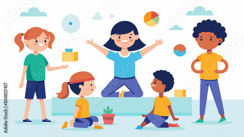 A workshop on posture improvement for children including fun activities and games to help them develop good posture habits early on.. Vector illustration