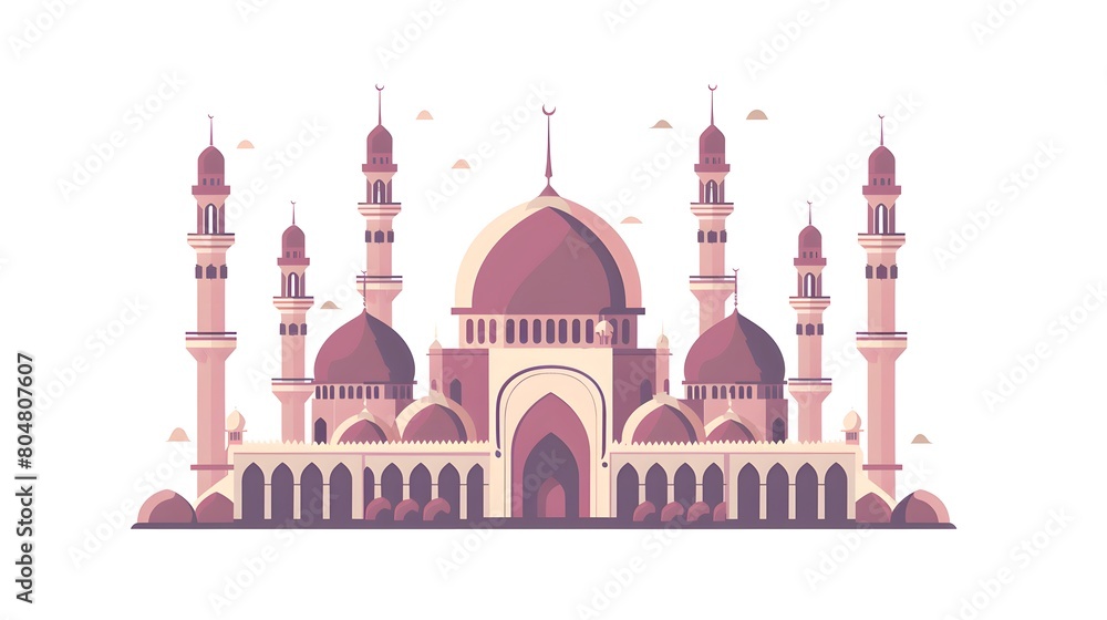 Silhouette of a majestic mosque with minarets against a pastel sky