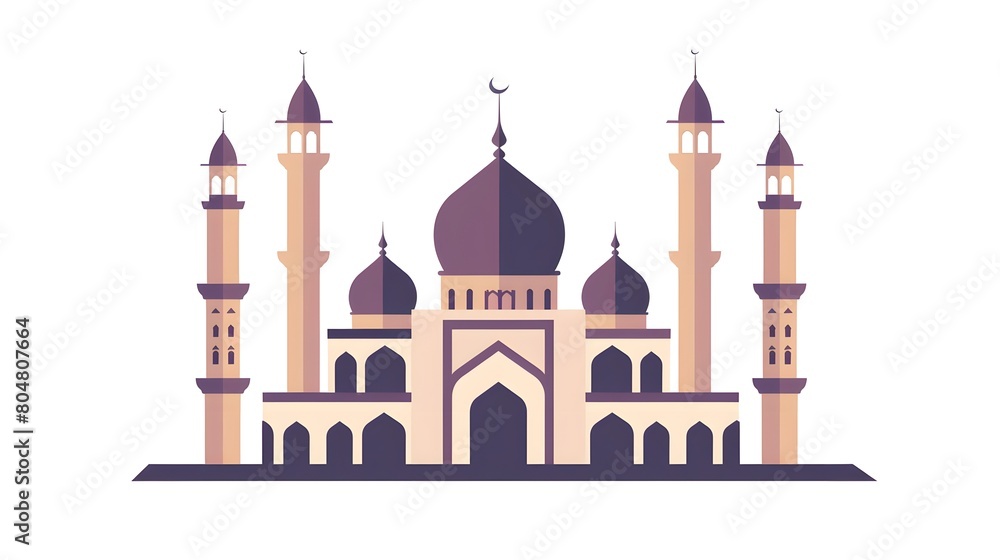 Stylized illustration of a majestic mosque with minarets Stylized illustration of a majestic mosque with minarets