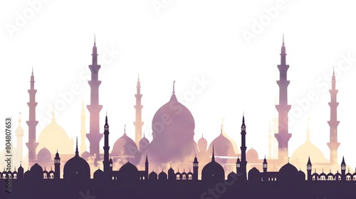 Silhouetted skyline of Islamic architecture at dusk