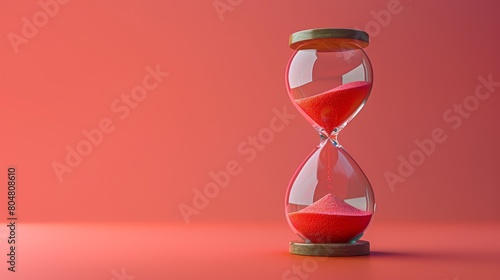 Hourglass filled with red sand with a pink background The hourglass itself is a symbol often associated with the passage of time, urgency, or deadlines.