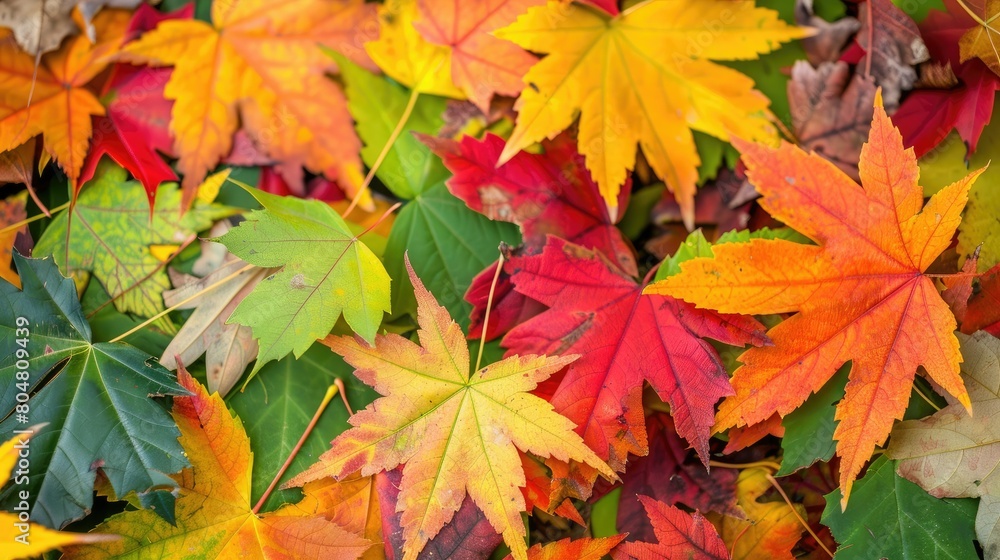 Vibrant autumn leaves paint a stunning picture in the park showcasing a stunning collection of green yellow orange and red hues Vibrant autumn leaves paint a stunning picture in the park showcasing a stunning collection of green yellow orange and red hues