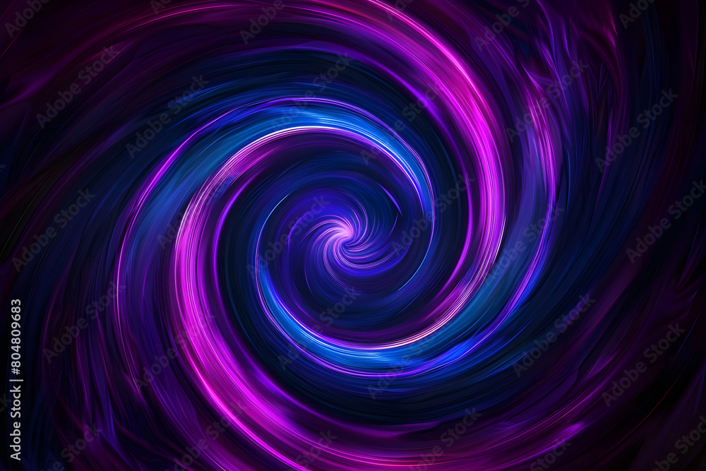 Dynamic neon swirls in a whirlwind of purple and blue. Energetic neon artwork.
