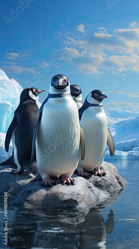 Emperor penguins standing on the ice