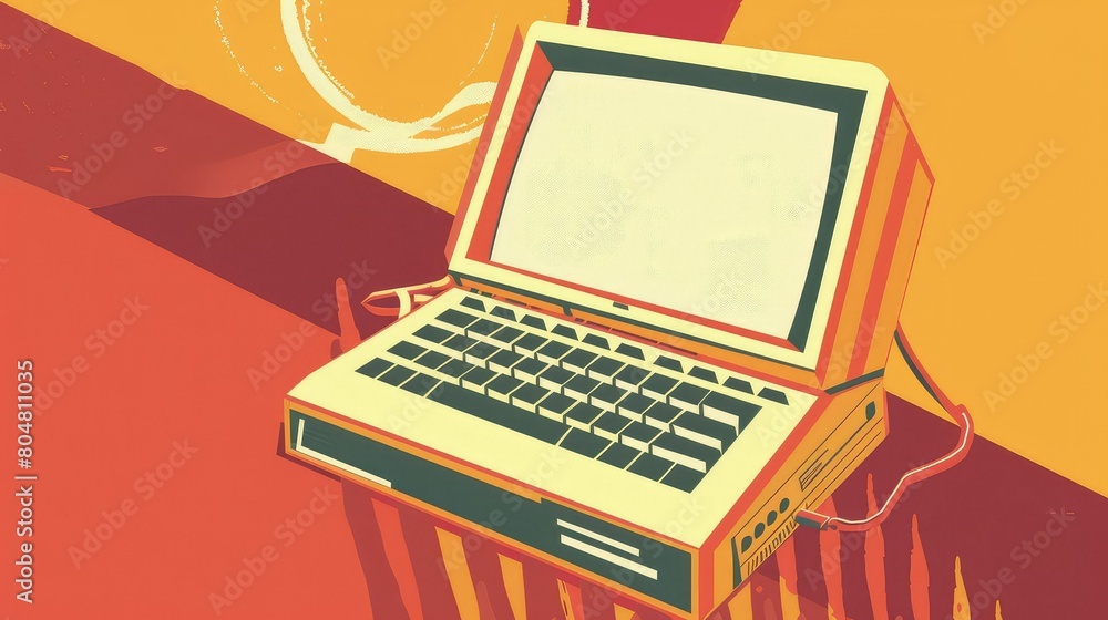 Retro 1970's computer on colorful background. Retro 1970's computer on colorful background.