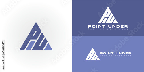 Abstract initial triangle letter PU or UP logo in sporty purple color isolated on multiple background colors. The logo is suitable for aport apparel brand icon logo design inspiration templates.
