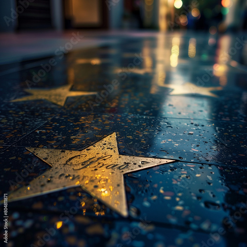 Glistening Hollywood Walk of Fame Star After Rain