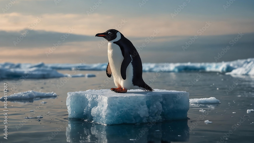 Naklejka premium Penguin on a melting iceberg