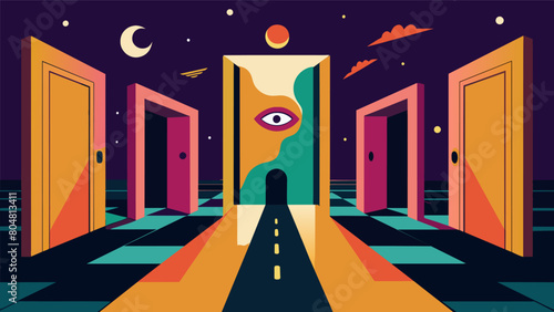 An installation piece features multiple doors each representing a different aspect of the dissociative state inviting viewers to step into the mind of.