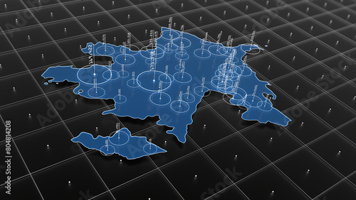 Azerbaijan blue map big data visualization. Futuristic infographic map. Information aesthetics. Complex visual data. Complex data graphic visualization. 3D render illustration.