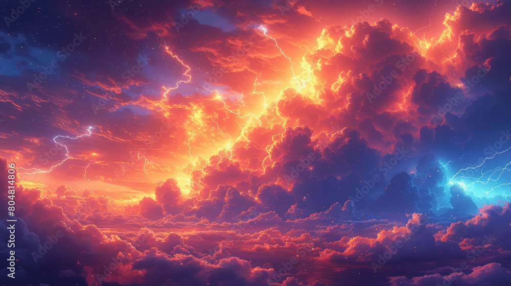 Anime Sky Illuminated by Thunder and Lightning Anime Sky Illuminated by Thunder and Lightning