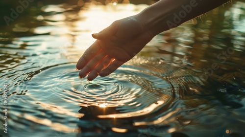 Ethereal Connection: Hand Submerging in Water, Conjuring a Symphony of Ripples.