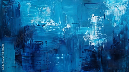 A blue and white painting with a lot of brush strokes