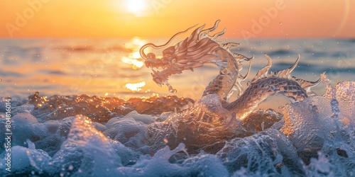 On an early summer morning, when everyone was still sleeping, the splashing of the waves formed a cheerful Chinese dragon in the first rays of dawn photo