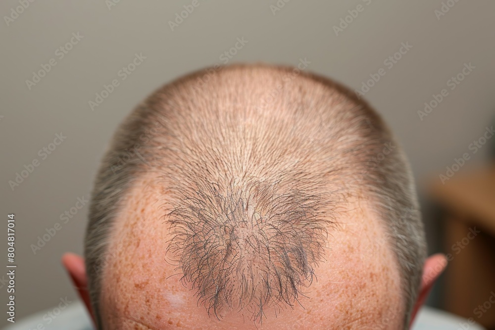 Fototapeta premium A bald man with a shaved head, baldness concept