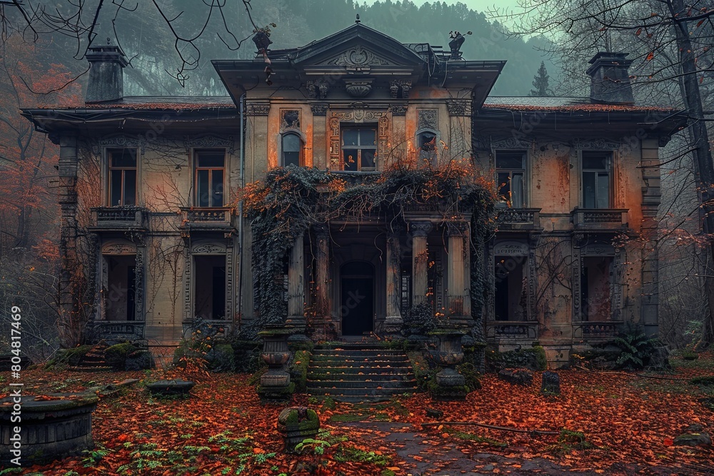 Eerie Vines Enveloped Haunted Mansion Architecture