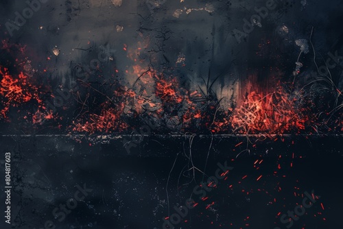 Abstract and captivating scene of fiery sparks flying over a dark, textured surface, offering a visually striking contrast that symbolizes destruction and rebirth.