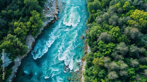 Aerial view of turquoise water of river