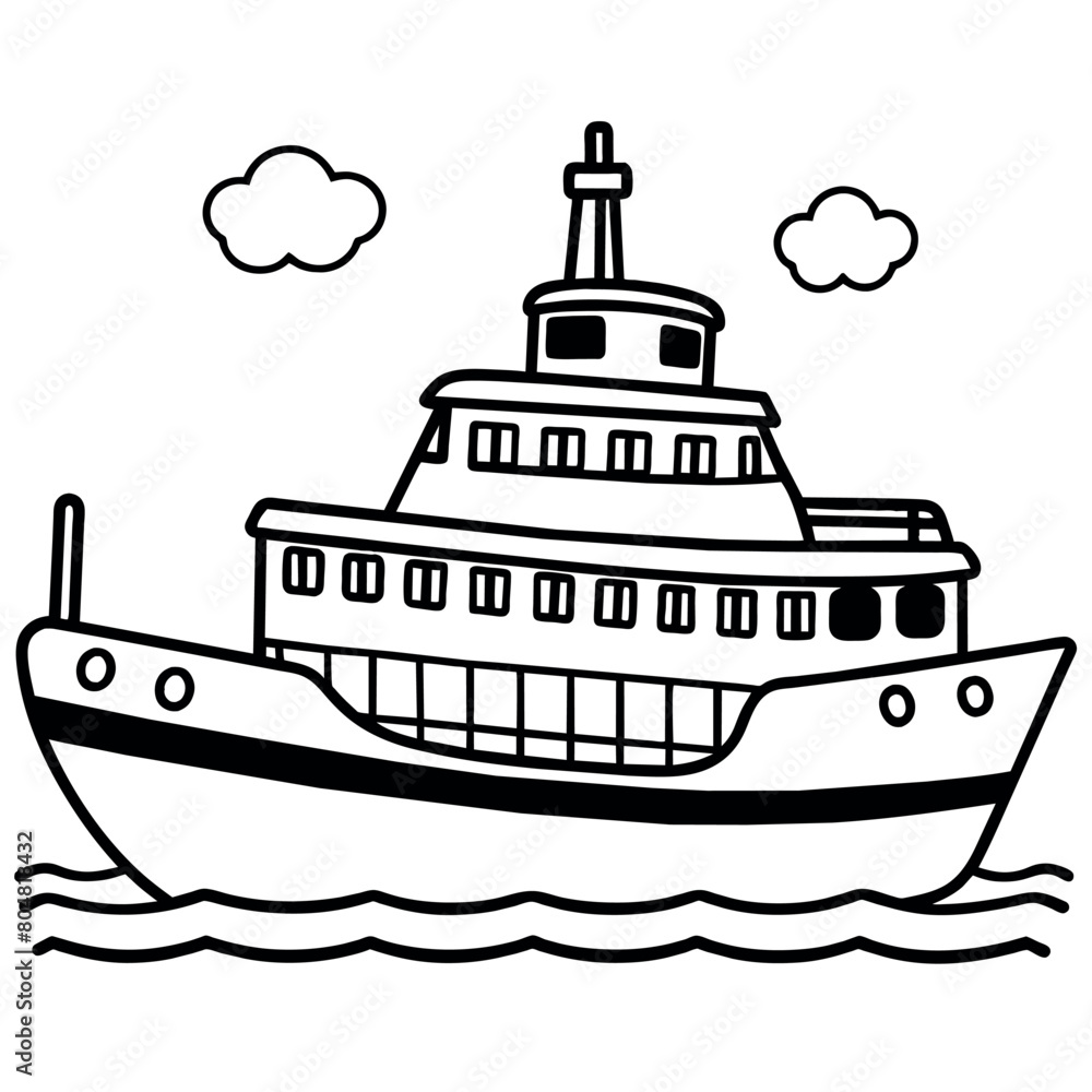 ferry outline illustration digital coloring book page line art drawing ferry outline illustration digital coloring book page line art drawing