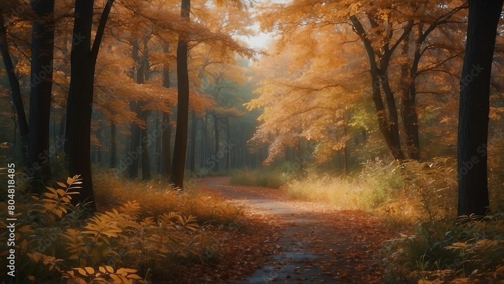 autumn forest in the morning