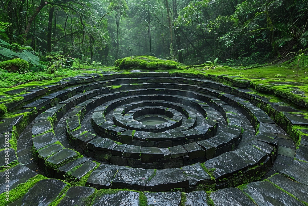 Sunken Moss-Covered Forest Architecture: A Serene Ruins Encounter Sunken Moss-Covered Forest Architecture: A Serene Ruins Encounter