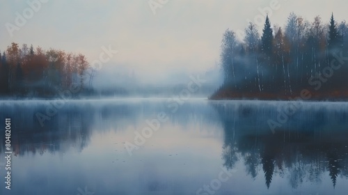 Tranquil Morning on a Reflection-Adorned Lake