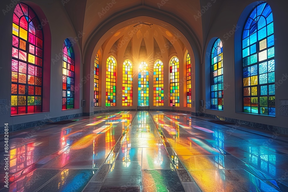 Translucent Chapel: Stained Glass Walls & Ethereal Atmosphere Translucent Chapel: Stained Glass Walls & Ethereal Atmosphere