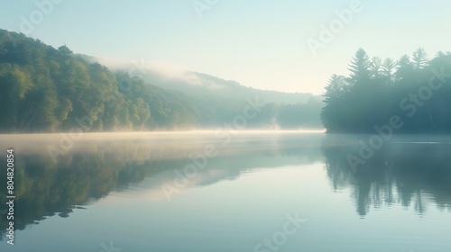 Tranquil Morning on a Reflection-Adorned Lake