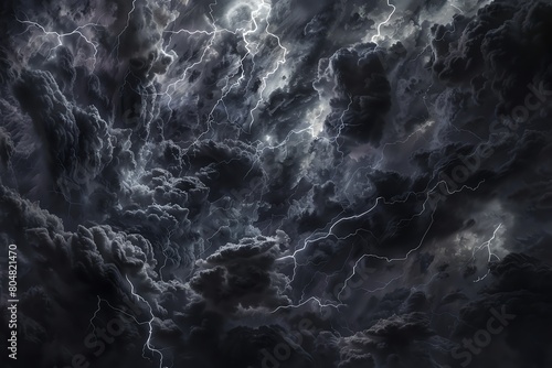 Craft a digital masterpiece showcasing photorealistic black storm clouds crackling with lightning 1 photo