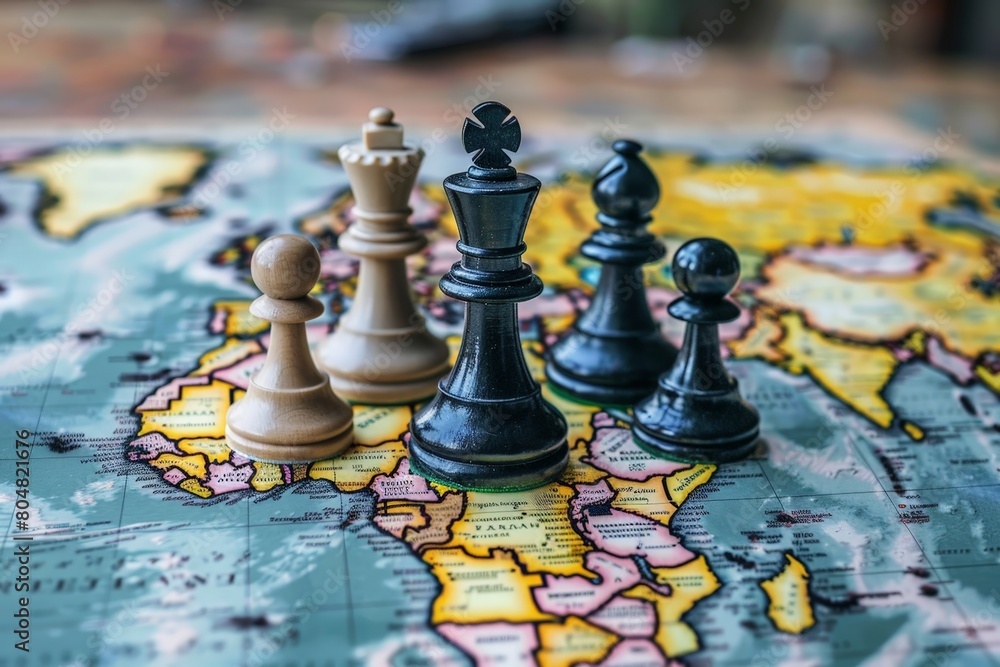 Chess Pieces Strategically Placed on a World Map Chess Pieces Strategically Placed on a World Map
