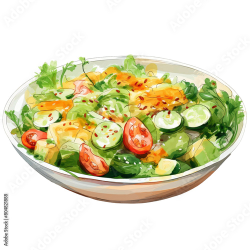 Fresh and healthy salad with greens  cherry tomatoes  cucumbers  carrots and avocado.