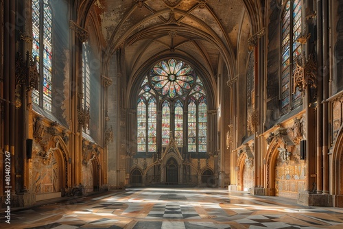 Ornate Gothic Cathedral  Intricate Stained-Glass Windows and Towering Spires