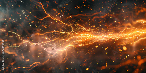 a close up of a lightning bolt focusing on the intern Dynamic Glow Electric Energy energy lightning collision powerful  The words better quality on the black background. photo