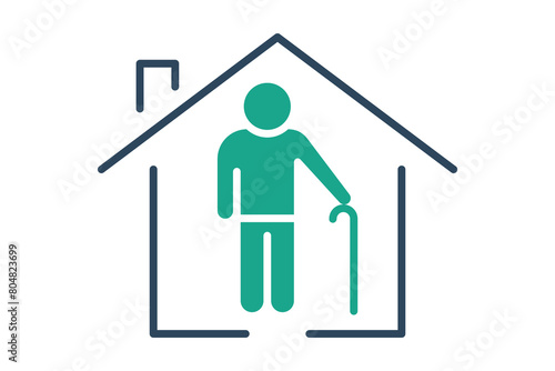 retirement icon. house with elderly. icon related to elderly. solid icon style. old age element illustration