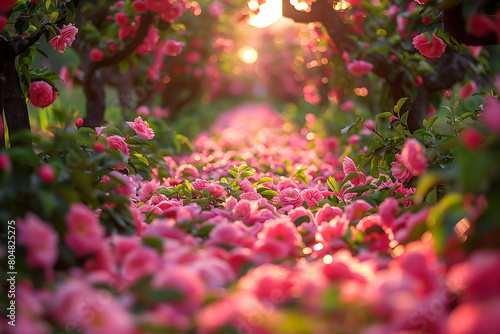 Enchanted Pathway: Blooming Roses in Garden Alley