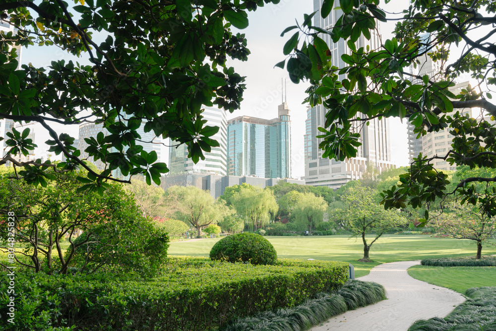Square Park and city view in Shanghai, China