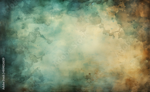 Old paper background with fantasy map, vintage watercolor texture of aged parchment in blue and green tones