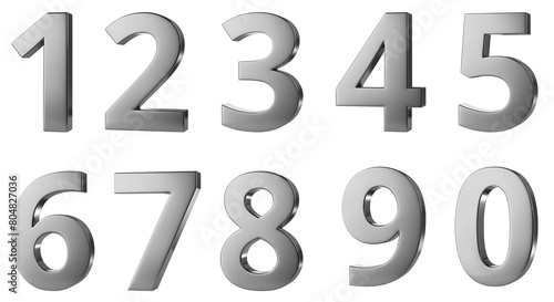 Set of metal numbers isolated. 3D image