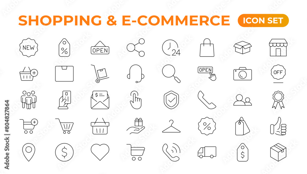 E-Commerce set of web icons in line style. Online shopping icons for web and mobile app. Business, mobile shop, digital marketing, bank card, gifts, sale, delivery. Vector illustration E-Commerce set of web icons in line style. Online shopping icons for web and mobile app. Business, mobile shop, digital marketing, bank card, gifts, sale, delivery. Vector illustration
