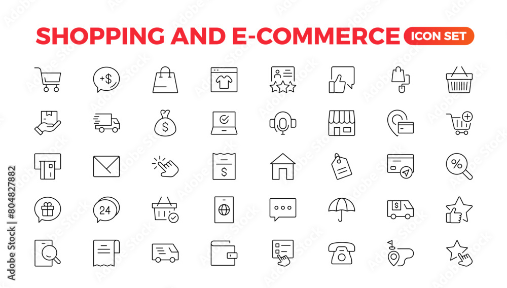 E-Commerce set of web icons in line style. Online shopping icons for web and mobile app. Business, mobile shop, digital marketing, bank card, gifts, sale, delivery. Vector illustration E-Commerce set of web icons in line style. Online shopping icons for web and mobile app. Business, mobile shop, digital marketing, bank card, gifts, sale, delivery. Vector illustration
