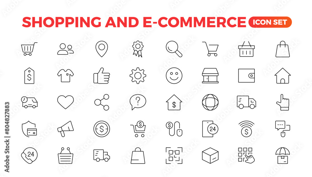 E-Commerce set of web icons in line style. Online shopping icons for web and mobile app. Business, mobile shop, digital marketing, bank card, gifts, sale, delivery. Vector illustration E-Commerce set of web icons in line style. Online shopping icons for web and mobile app. Business, mobile shop, digital marketing, bank card, gifts, sale, delivery. Vector illustration