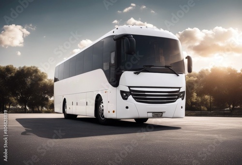 'big white bus tour view front three-dimensional aerodrome auto automobile automotive business tied-up cargo carrier charter city coach delivery destination drive freight glasses holiday' © akkash jpg