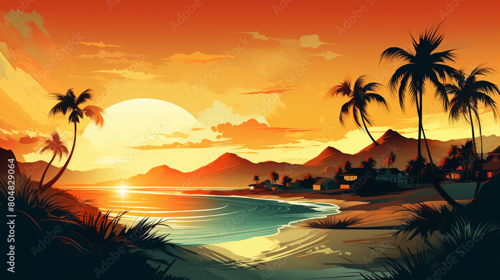 beautiful beach view at sunset, retro feel