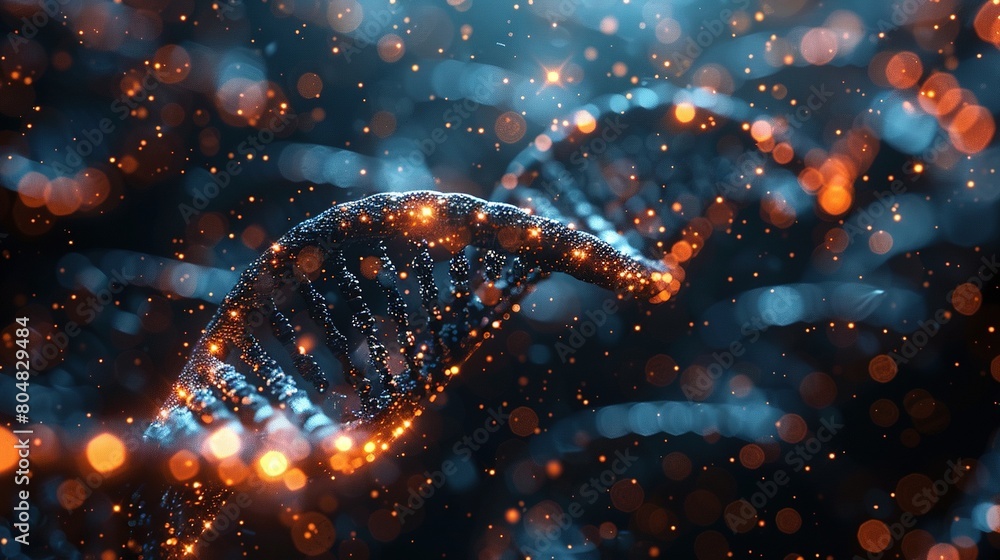 The concept of DNA helix image. Big data in human code. Aesthetic scientific background. Generative AI The concept of DNA helix image. Big data in human code. Aesthetic scientific background. Generative AI