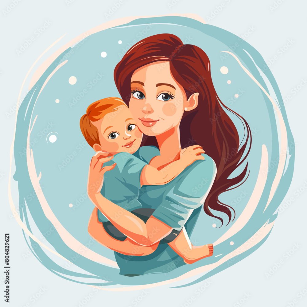 Vector Illustration Of Mother Holding Baby In Arms. Happy Mother`s Day Greeting Card Vector Illustration Of Mother Holding Baby In Arms. Happy Mother`s Day Greeting Card